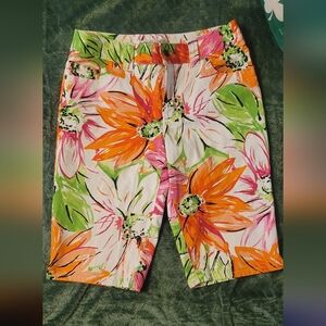 For The Republic Floral Women's Bermuda Shorts - Orange, Pink, Green, Size 4